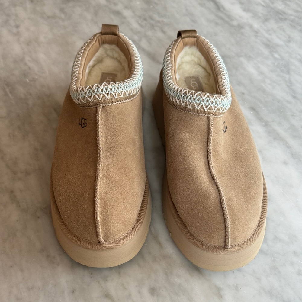 UGG Tazz II Sand Suede Mules with Sheepskin Lining